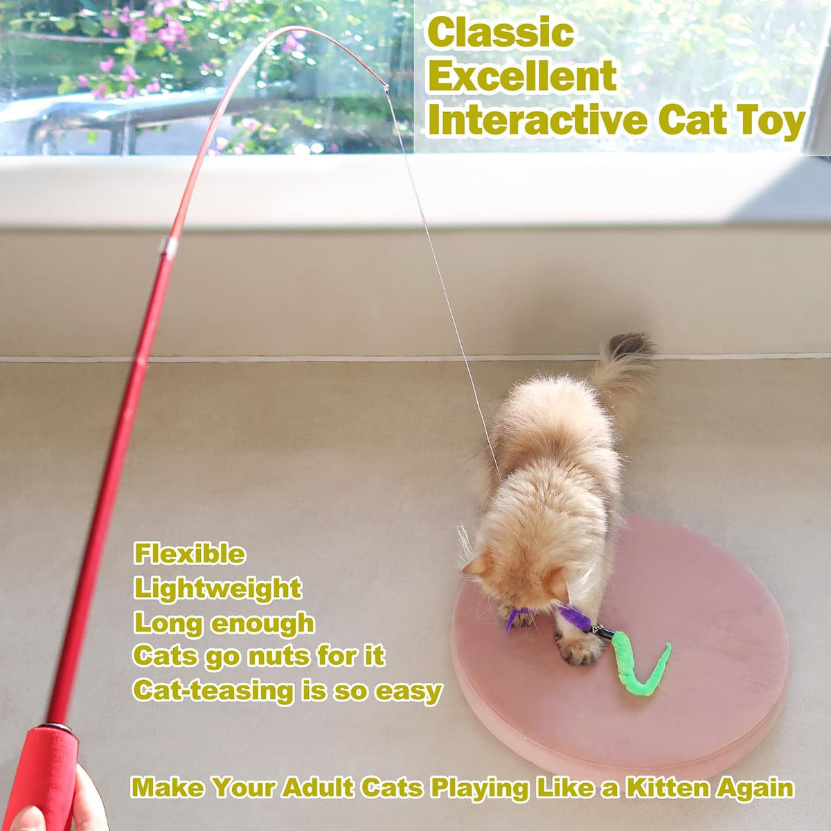 MeoHui Retractable Cat Feather Wand Toy Set - 11 Pieces