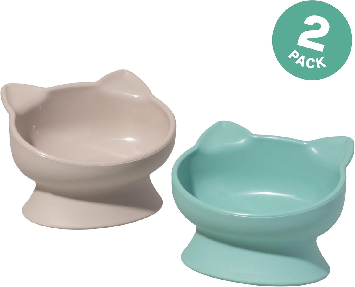 Kitty City Elevated Cat Bowls Set of 2 - Beige & Teal