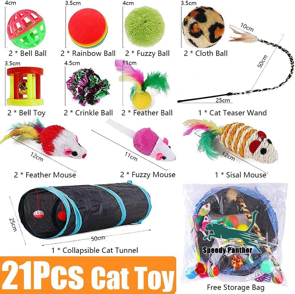 Speedy Panther Collapsible Cat Tunnel Toy Set - 21 Pieces